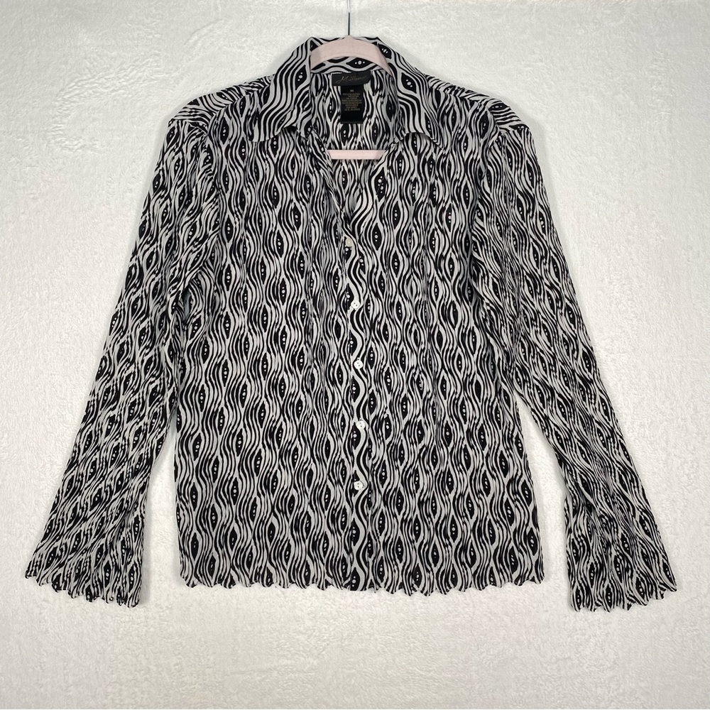 Milano Black White‎ Geometric Pattern Blouse Flared Women's Size M Corpcore
